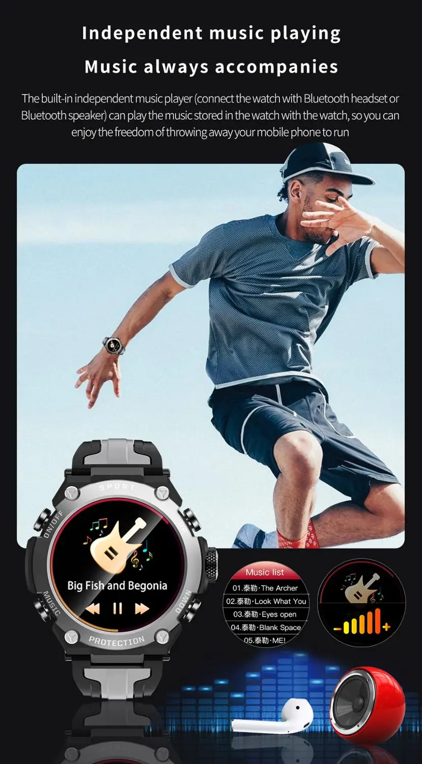 

Mens Bluetooth Music Smart Watches DK10 Blood Pressure Measurement Heart Rate Monitor Fitness Tracker For Android IOS Phones