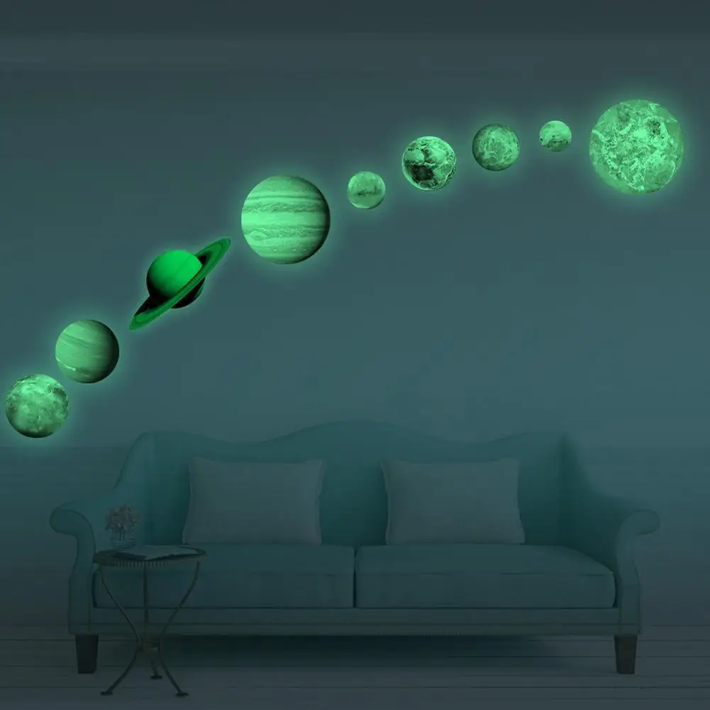 9 шт./компл. флуоресцентная Настенная Наклейка с изображением планеты Светящиеся