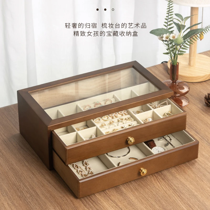 Jewelry Storage Box High-End Luxury Solid Wood Multi-Layer Jewelry Wedding Gift Earrings Necklace Exquisite