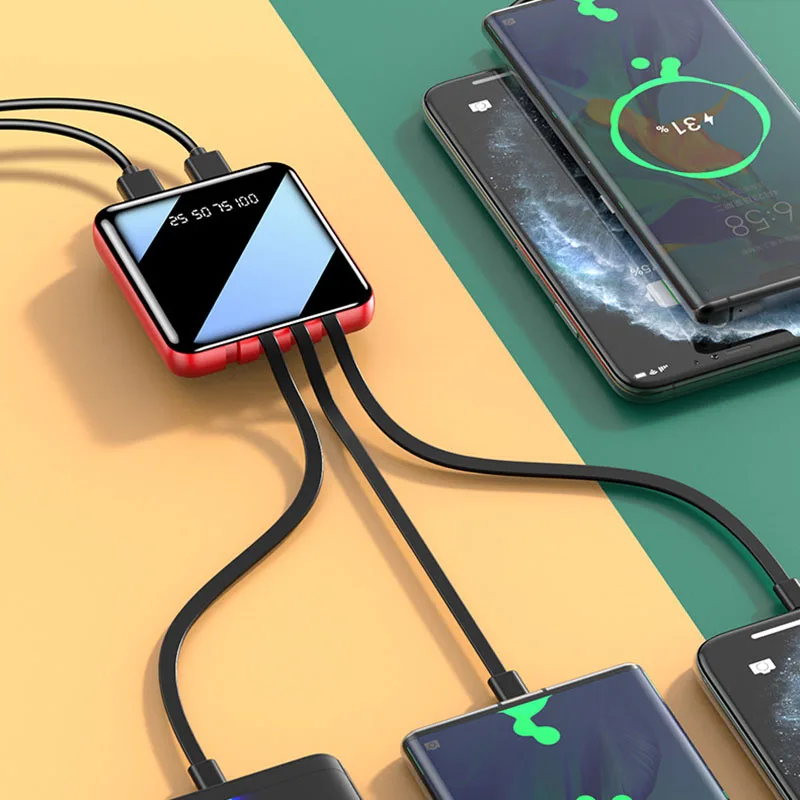 20000 мАч портативный Power Bank светодиодный фонарик зеркало мини USB TYPE C внешний