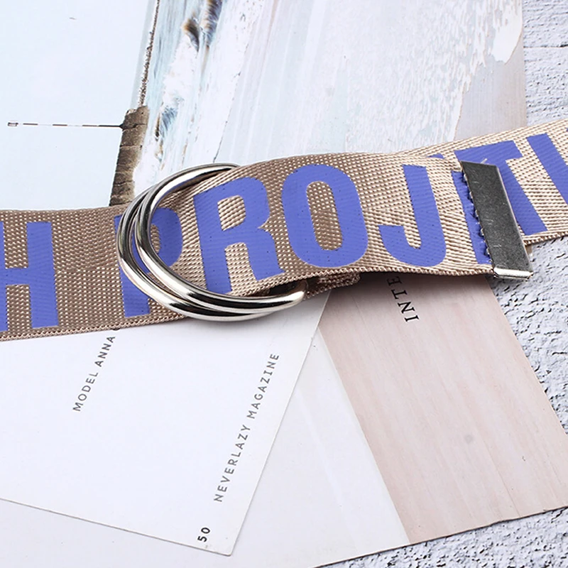 

1PC Unisex Men Women Canvas Belts Letters Printed D Ring Double Buckle Belt