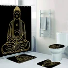 Черная золотая линия искусства Будды статуя буддийская религиозная душевая занавеска для ванной Водонепроницаемая занавеска из полиэстера и набор ковров