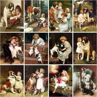 chenistory paint by numbers girl and dog drawing on canvas handpainted painting art gift figure pictures diy crafts kits home
