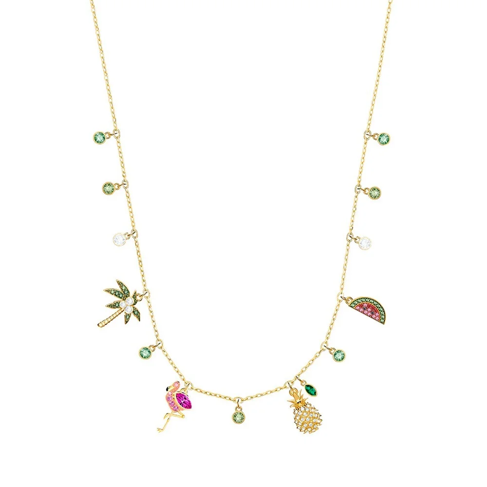 

SWA Fashion Jewelry 2021 New Bohemia Pineapple Flamingo Watermelon Coconut Tree Women's Pendant Necklace, Best Gift