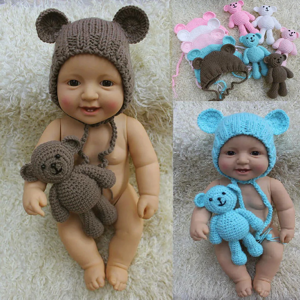 Детские шапки + костюм для детей 0-6 месяцев игрушки медведя фотосессии девочек и