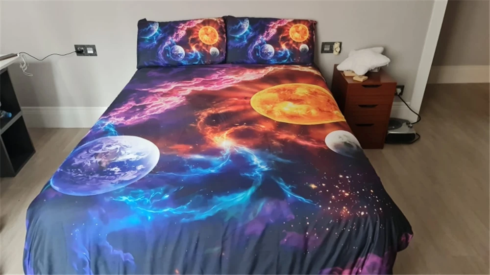 

oentyo 3D Bedding Sets Euro Double Queen King Duvet Cover Set Starry Galaxy Planet Universal Quilt Cover 2/3Pcs Bed Cover