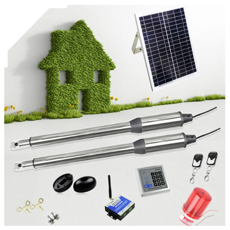 24VDC solar swing gate motor kit Linear arm Automatic con panel y controller(sensor button light gsm opener optional) | Безопасность и