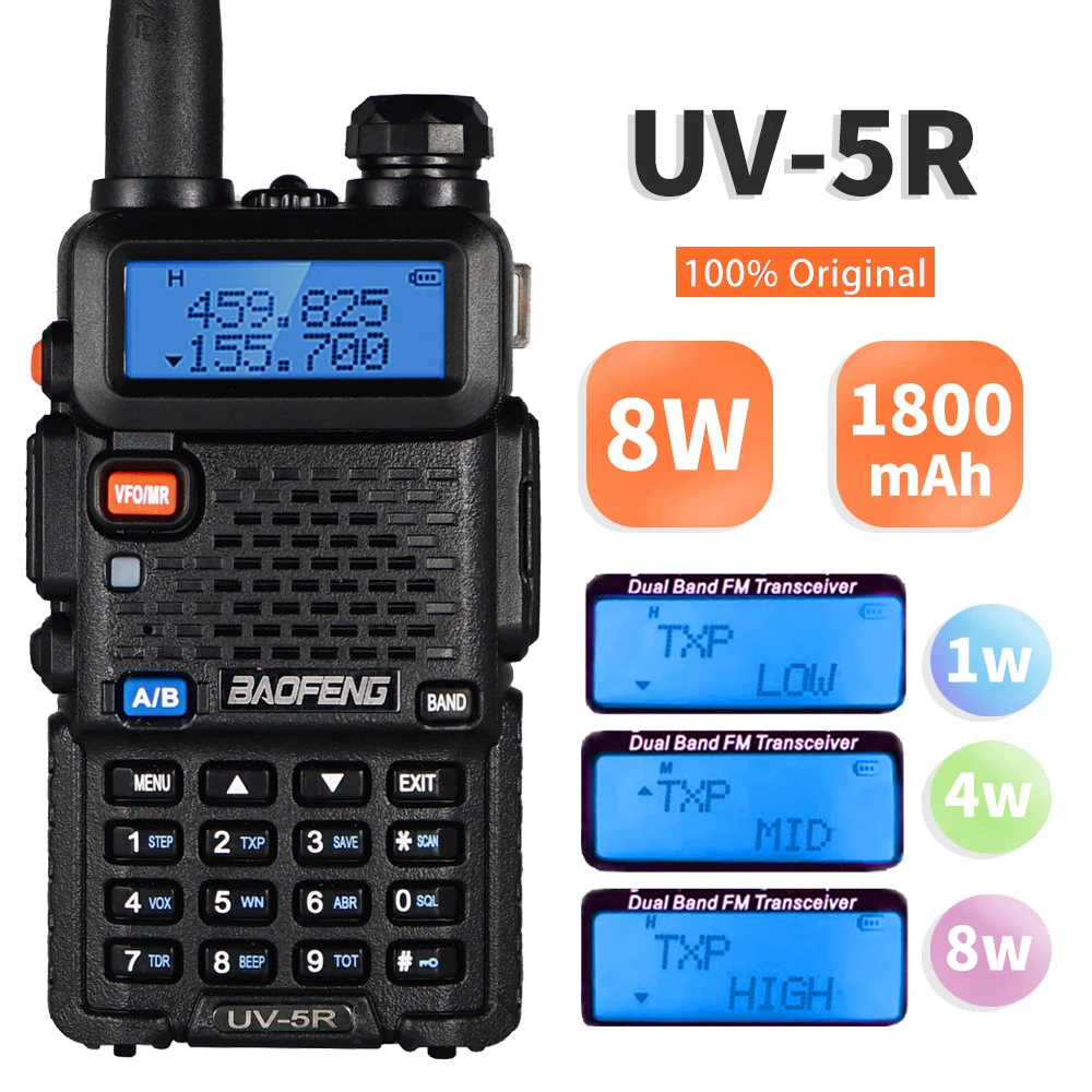 Высокая мощность 8 Вт Baofeng UV 5R рация Двухдиапазонная fm приемопередатчик