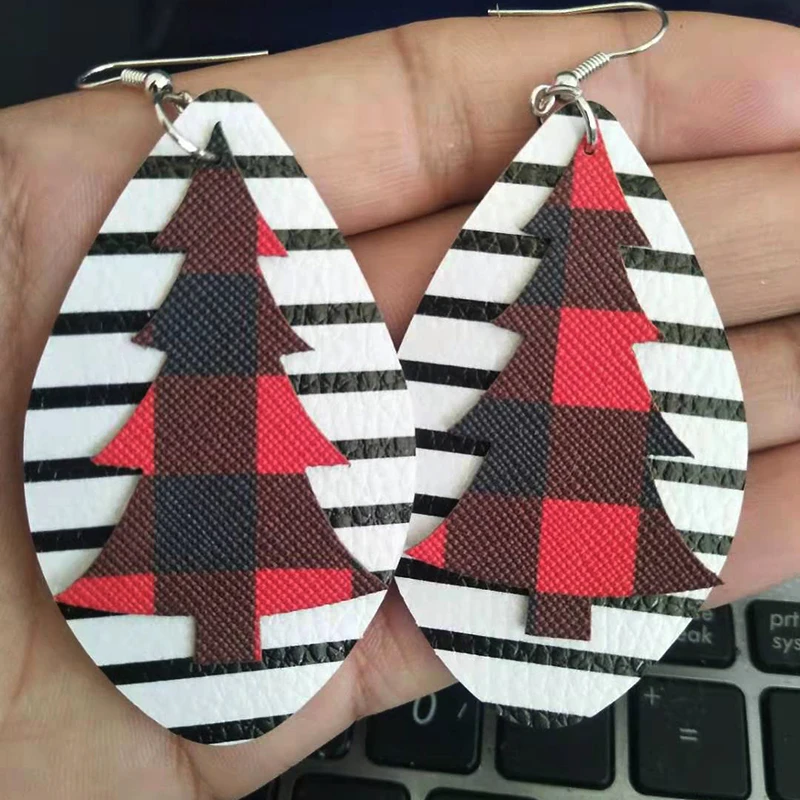 Новинка 2019 двухслойные блестящие серьги из искусственной кожи на рождественскую