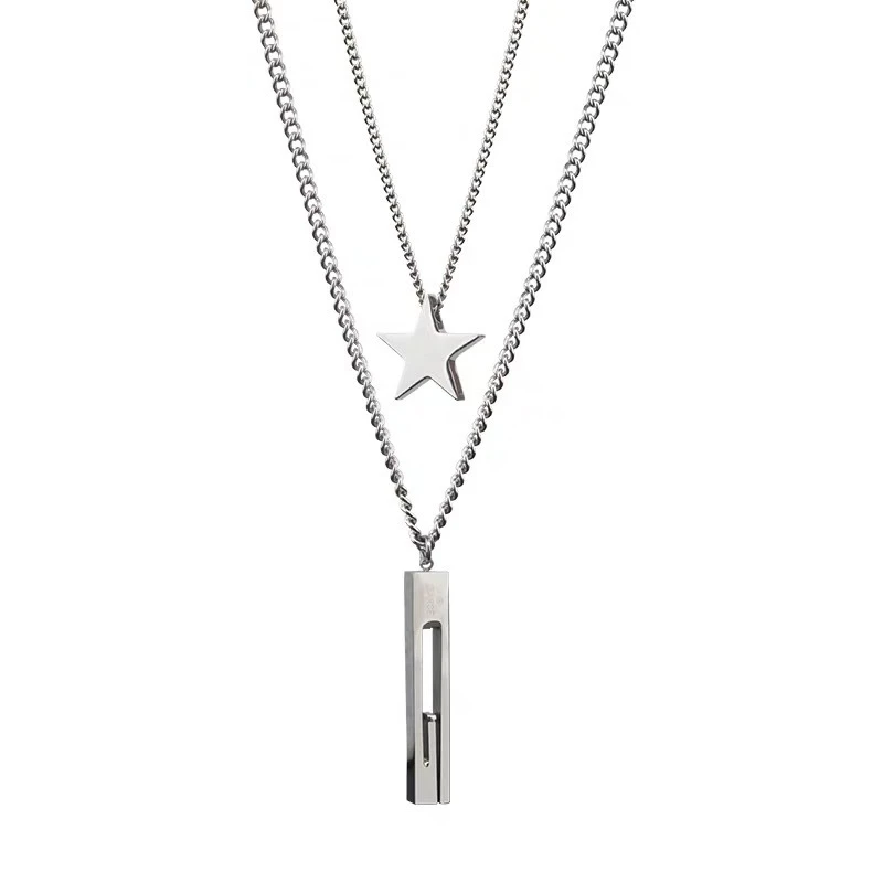 

POTCET Unisex Stainless Steel Double Five-pointed Star Pendant Titanium Steel Necklace Pendant Fashion Hip Hop Party Jewelry