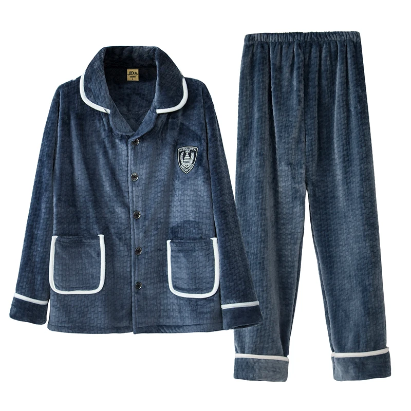 

Winter New Flannel Sleepwear Men Pajamas Suit Coral Fleece Nightwear Casual Warm 2PCS Sleep Set Loose Shirt&Pants Home Wear 3XL