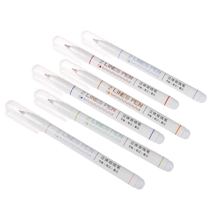 

1pc 2 Lines Outline Double Head Pens Colorful Liner Pen For Writing Drawing Stationery School & Office Suppllies Kids Gifts