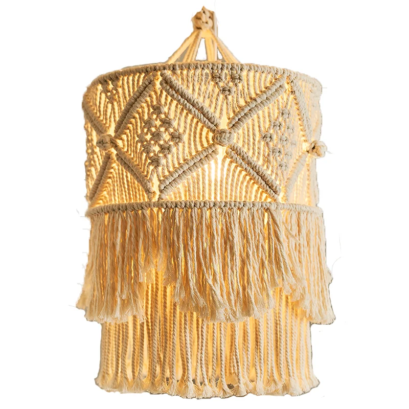 

Handmade Wall Tapestry Lampshade Bohemia Macrame Boho Decor Handcraft Tassel Tapestry Background Headboard Wall Hanging Decor