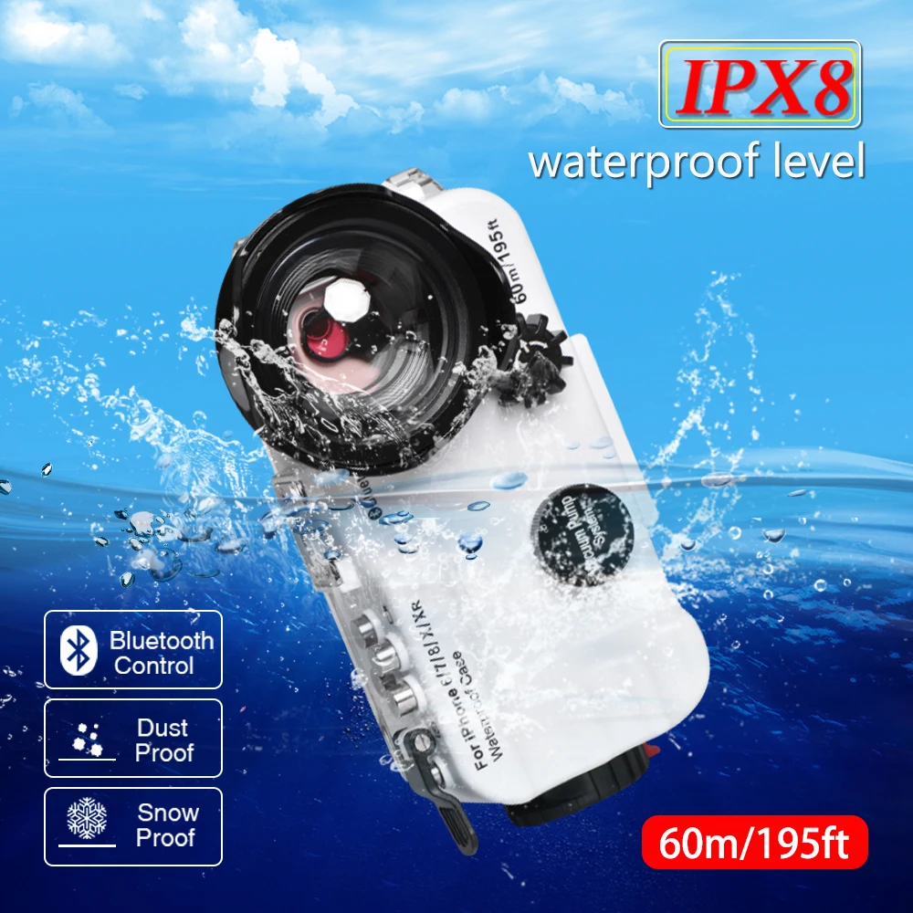 Водонепроницаемый чехол с Bluetooth для iPhone 6/7/8/X/XR 60 m/195ft, профессиональный защитный чехол для подводной съемки