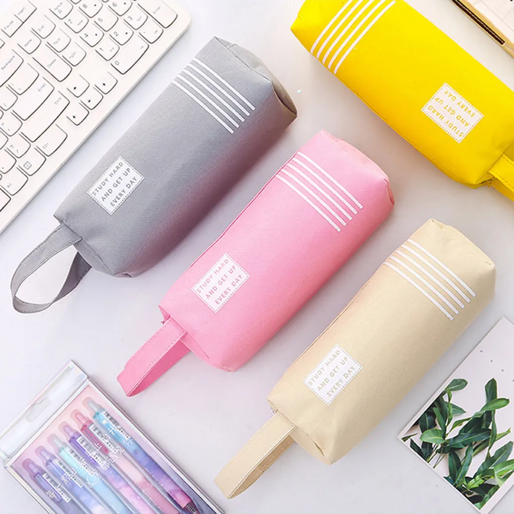 

Pencil Bags Large Capacity Pencil Case Double Zip Canvas Pencil Bags Creative Pen Box Storage Pouch Case Office Stationary