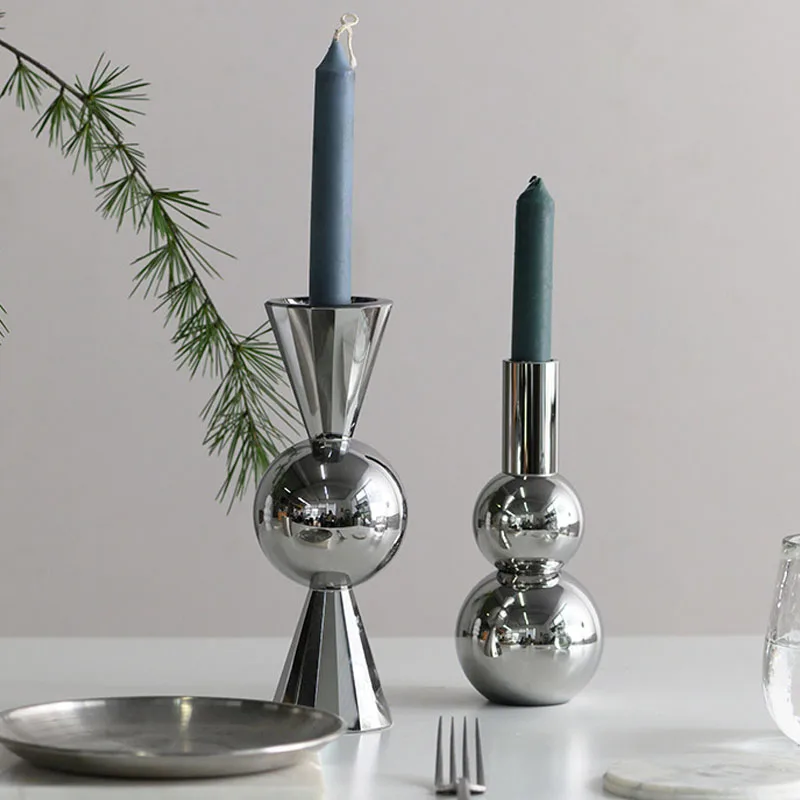 

Nordic Luxury Silver Gourd Candle Holder Creative Candlestick Craft Home Decor Wedding Decoration Ornament Furnishing Festival