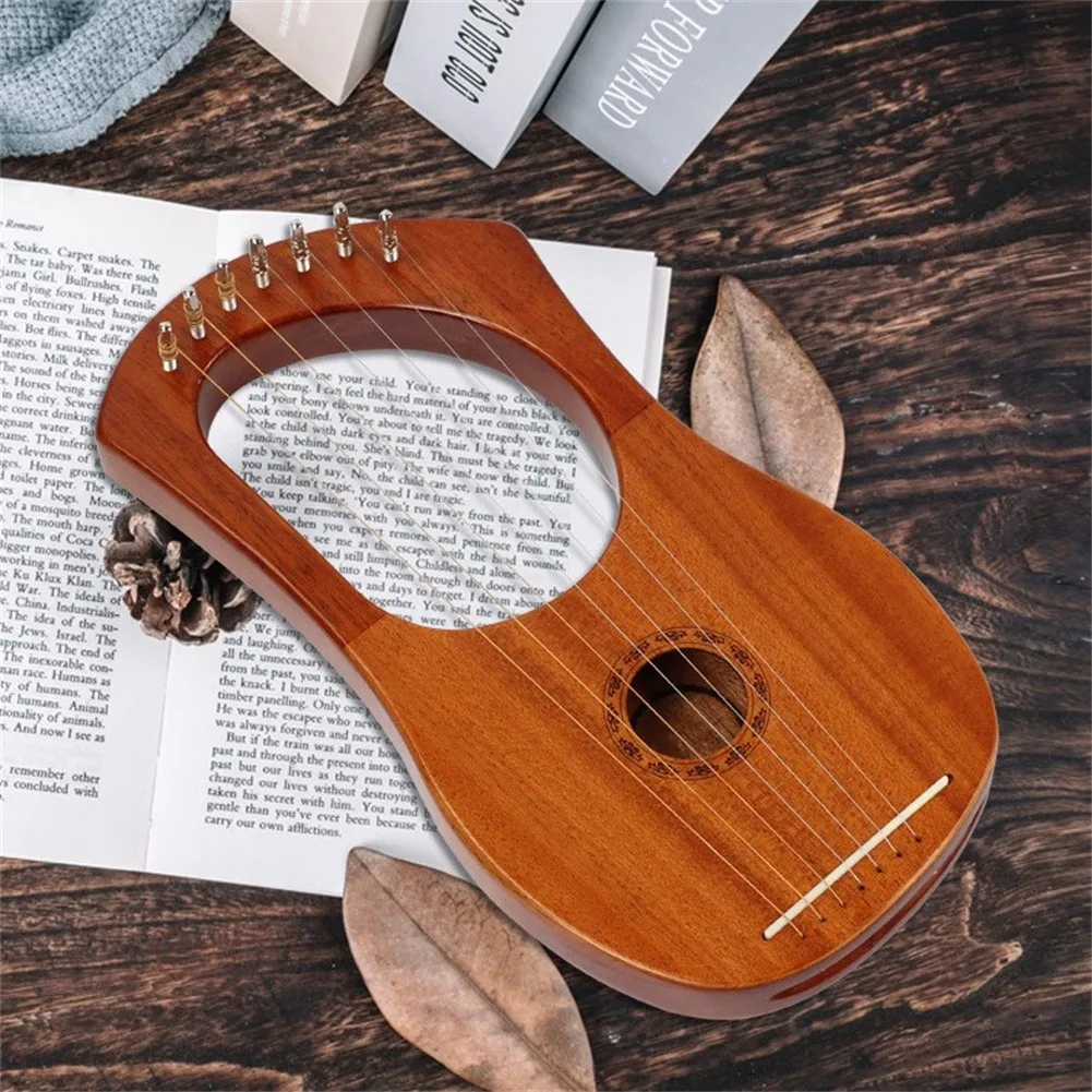 

Музыкальный инструмент Lyre из красного дерева, портативный легкий музыкальный инструмент с запасными струнами, 7 струн, для начинающих