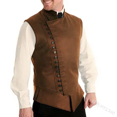 

Men's Christmas Medieval Retro Single Row Diagonal Buttons Stand Collar Slim Vest Men's Party Clothing