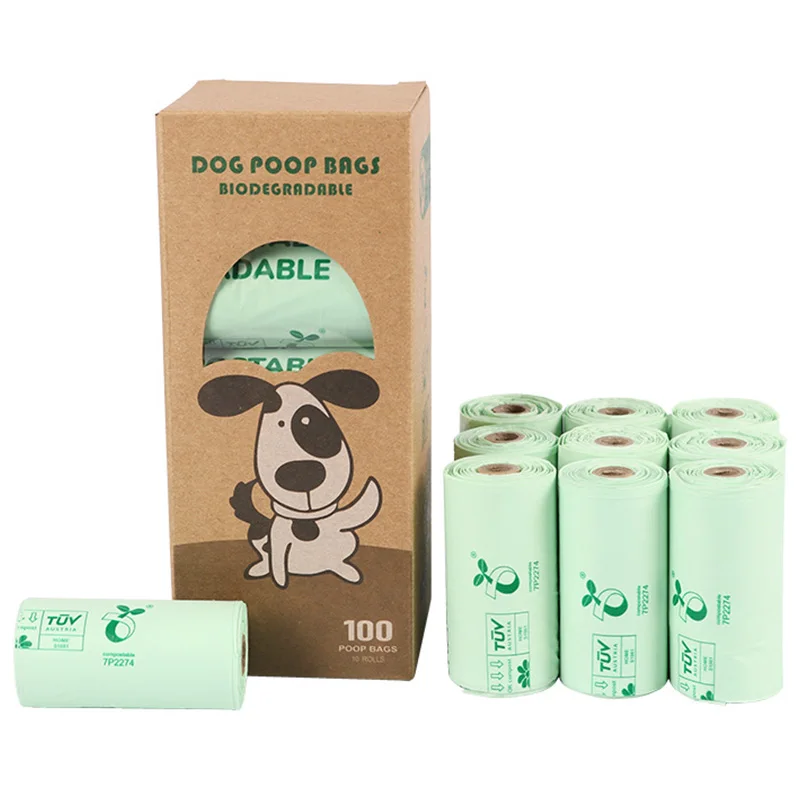 Bolsas biodegradables duraderas y ecol&oacute;gicas a prueba de fugas para caca de perro, herramienta de transporte para mascotas al aire libre, 5/10 rollos-0
