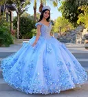 Светильник-Голубое Бальное Платье с открытыми плечами, пышное милое платье 16 цветов с 3D розами, вечерние платья знаменитостей, выпускной