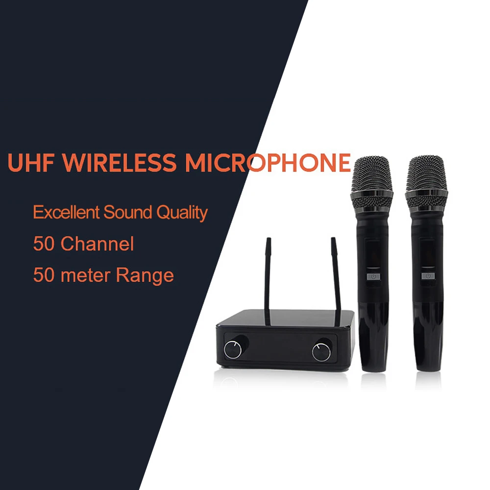 

UHF Wireless Microphone System with 1 Receiver 2 Microphones for Home Karaoke/Speech/ Meeting/Performance