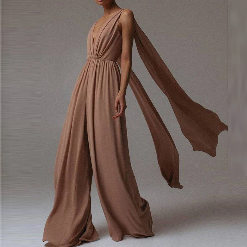 

YICIYA Solid Sleeveless Jumpsuit Elegant V-Neck Design Wide Leg Playsuits Sexy Femmal Chic Backless Women y2k trousers met pants