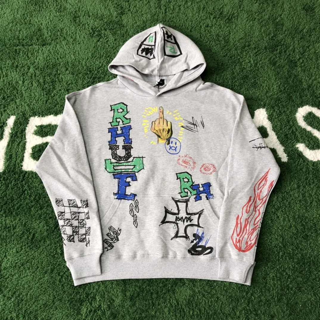 

Best Version Rhude Graffiti Print Hoodies Men Women Autumn Winter Loose Sweatshirt High Quality Thick Cotton Pullover Hoodies