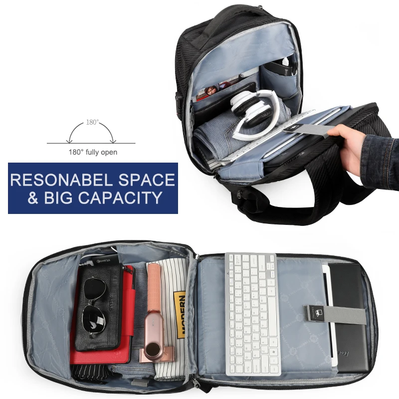 Tigernu RFID 15.6 дюймовый ноутбук Рюкзак TSA Lock Анти Вор брызгозащищенный Бизнес Мужчины