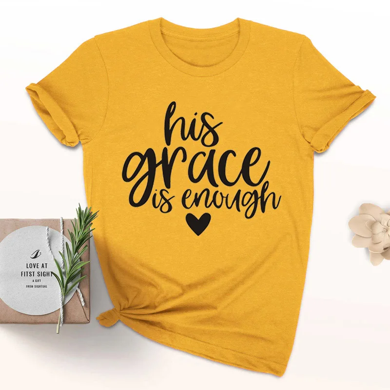 Футболка с надписью «his grace is enough» серая футболка с надписью «His Grace is enough» хлопковая футболка с надписью «his grace is enough» S-3XL