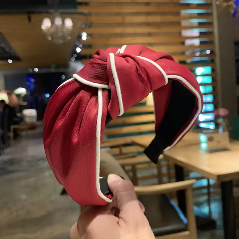 

New Handmade Striped Headband Wide Knotted Hairband Women Girls Headwear Hair Accessories Satin Adults Hair Hoop 2021 New