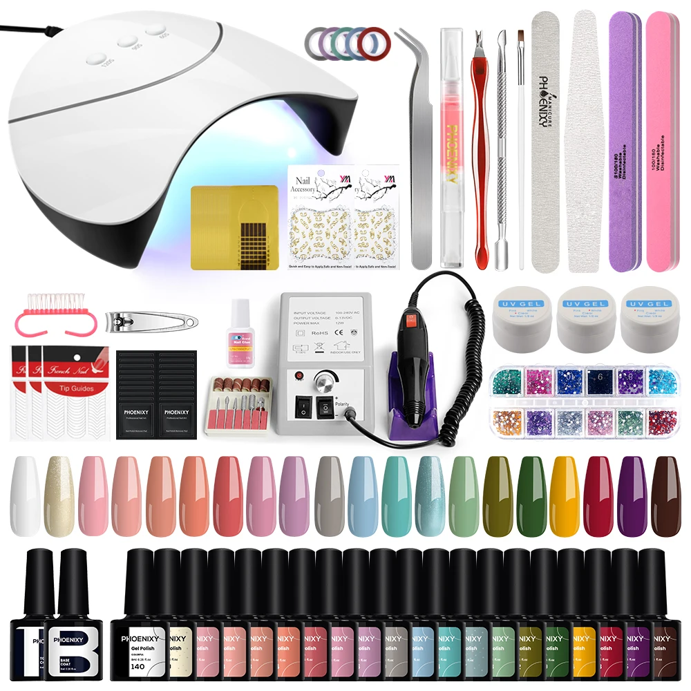 

Nail Set UV LED Lamp Dryer With 20pcs Gel Nail Polish Electric Nail Drill Machine Nail Art Kit Nail Extension UV Gel Tools Set