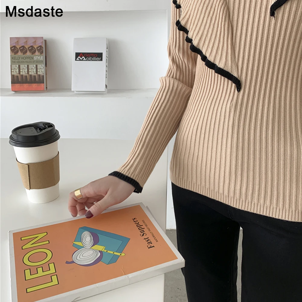 New Fashion Ruffles Design Women Sweaters Female Pullovers Top Knitted Sweater Slim Long Sleeve Ladies Tops Autumn Spring Knit | Женская