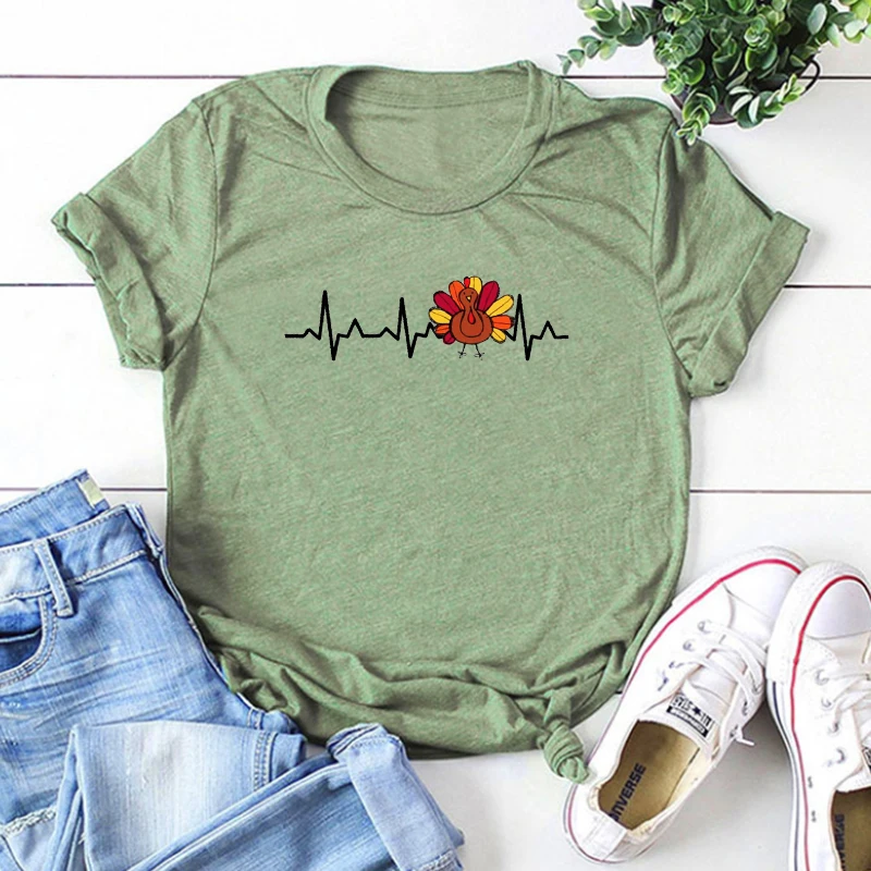 

Thanksgiving A Heart Beating T-Shirt Thanksgiving Turkey Shirt Turkey Oversized T Shirt Thanksgiving Kawaii Clothes 100% Cotton