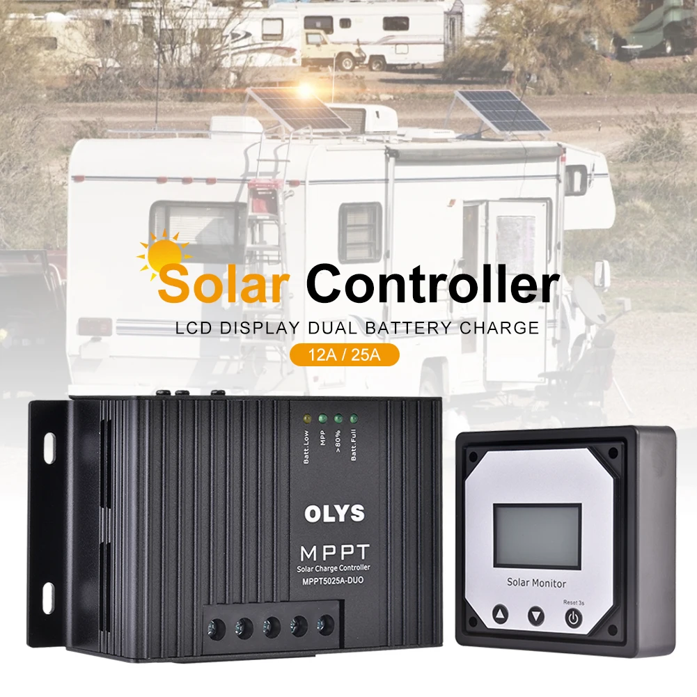 Controlador de Carga Regulador de Carga Bateria de Carregamento para rv Mppt Solar Bluetooth Conect Display Lcd Painel Dupla 10a – 12a 25a