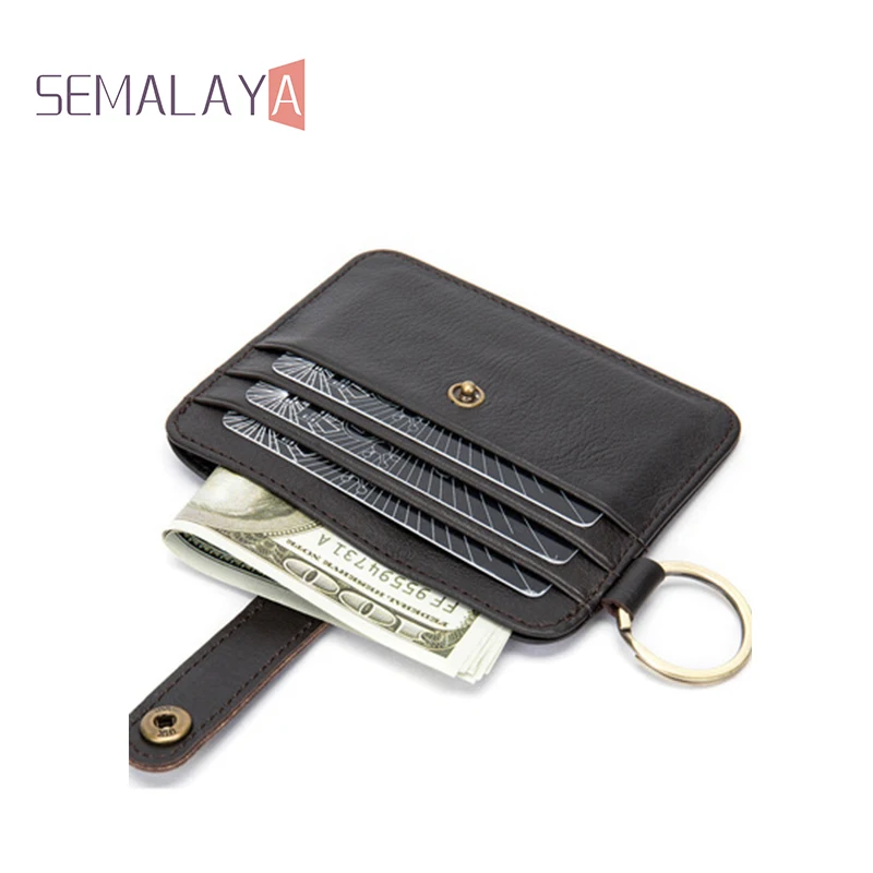 Top Quality Cowhide Leather Wallet Bank Business Id Card Holder Wallet Case Key Ring Hook Wholesales In Stock Free Shipping