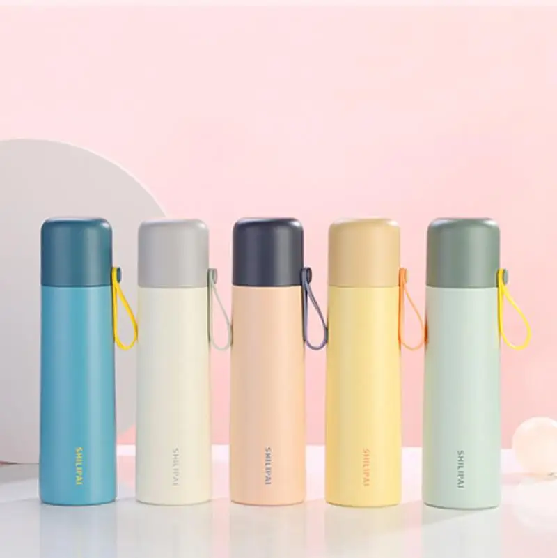 

1PC Solid Color Thermo Bottle Cup Potable Stainless Steel Water Bottle Vacuum Flask For Thermos Insulated Coffee Mug Cups 500ml