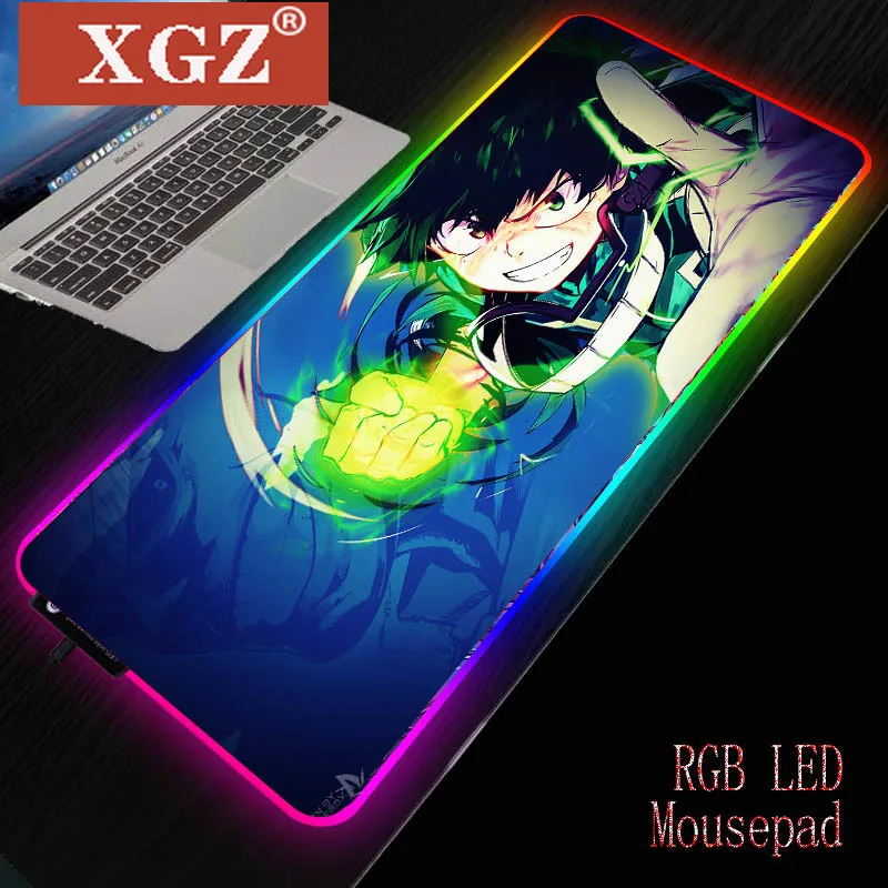 

XGZ My Hero Academia Anime Game RGB Big Mouse Pad Gamer Computer Led Backlight XXL Mause Keyboard Desk 30X80CM