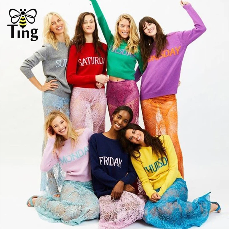 Tingfly Runway дизайнер неделя письмо шаблон вязаный свитер для женщин повседневные