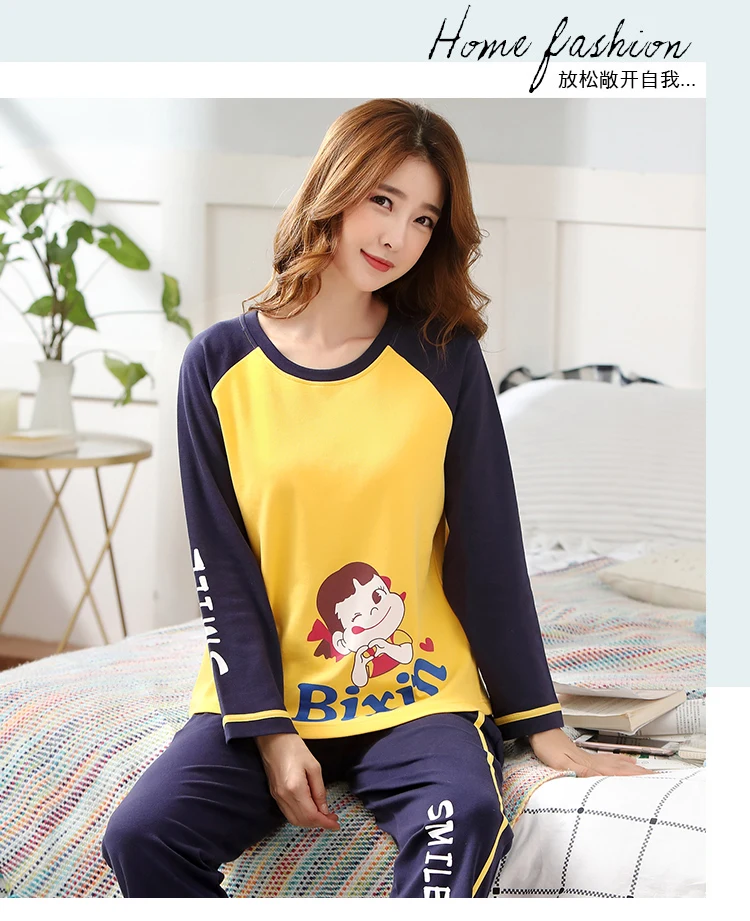 M L XL XXL 3XL 4XL 5XL Женская одежда для сна с длинным рукавом, хлопок, комплекты одежды для сна, осенние пижамы, женские пижамы