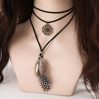 fashion ethnic women layered bohemian dream catcher natural feather necklaces 2021 creative retro indian jewelry wholesale