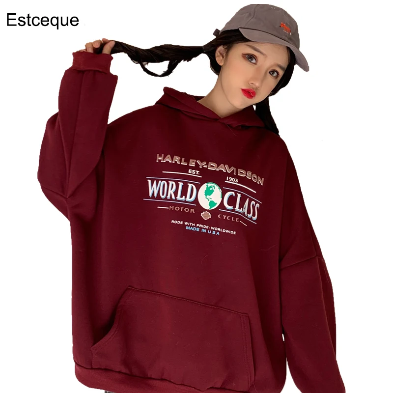 Женская толстовка с капюшоном Harajuke свободная бархатным утеплителем пуловер на