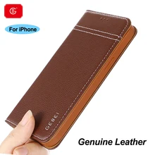 Ultra-thin Genuine Leather Flip Phone Caes Card For iPhone 11 12 13 Pro Max XS XR SE 360 Shockproof Full Protective Cover Case