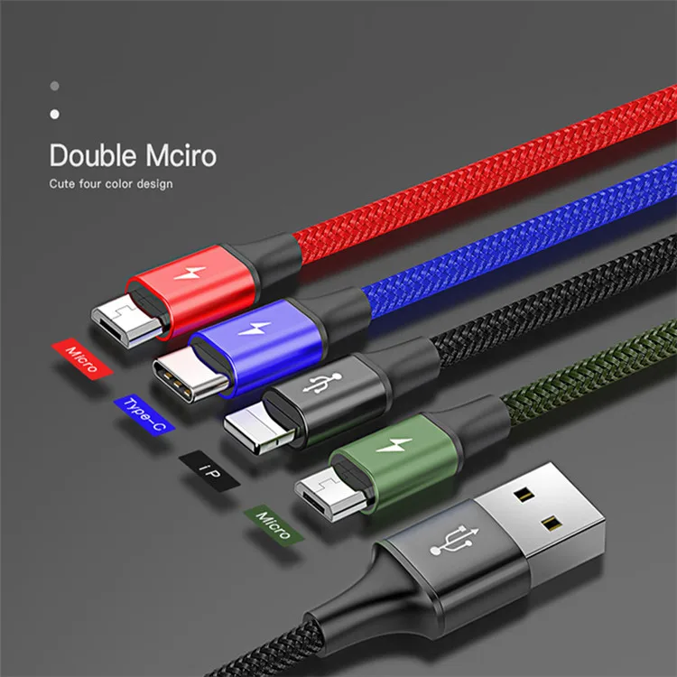 2 micro Baseus 4 в 1 USB кабель мульти зарядное устройство кабель для iPhone Xs Max XR 8 7 samsung Galaxy S9 S8 для Micro usb type C зарядное устройство Шнур для передачи данных - Цвет: 2 micro