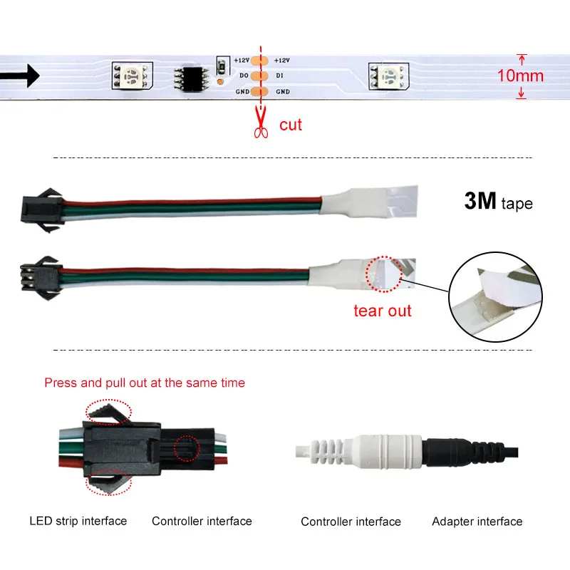 Bluetooth Мечта RGB Светодиодные ленты DC 12V Светодиодный светильник индивидуально