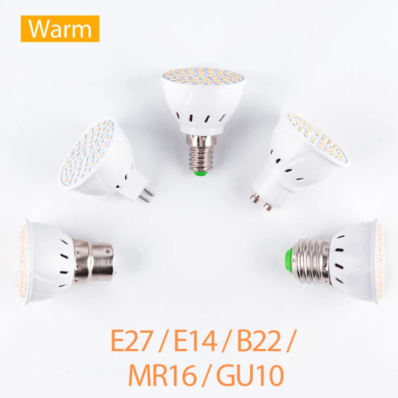 220V GU10 светодиодный E27 лампа E14 прожекторная SMD 48 60 80 s Lampara MR16 белый/теплый белый