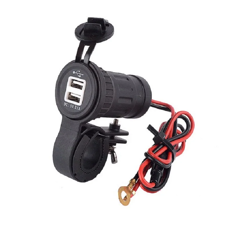 

Universal Motorcycle Waterproof Dual USB 5V/3.1A Charger Power Outlet Adapter with Car Mount Holder Bracket -Black