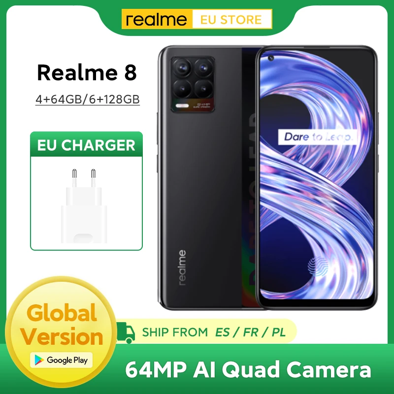 realme 8 Smartphone 6GB 128GB 64MP AI Quad Camera Helio G95 Processor 6.4 Inch AMOLED Screen 5000mAh Battery 30W Dart Charge NFC