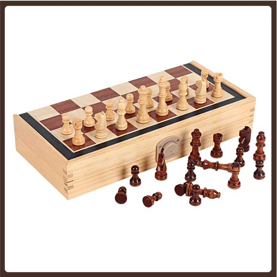 

Large Magnetic Wooden Folding Chess Set Minimalist Portable Beginner Travel Storage Checkerboard Juegos De Mesa Entertainment