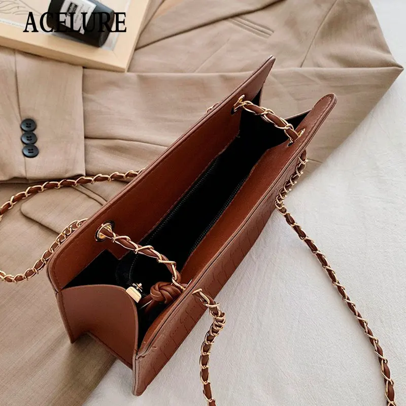 

ACELURE Solid Alligator PU Leather Women Shoulder Crossbody Bags Soft Fashion Messenger Bags Metal Chain Female Handbag Purse