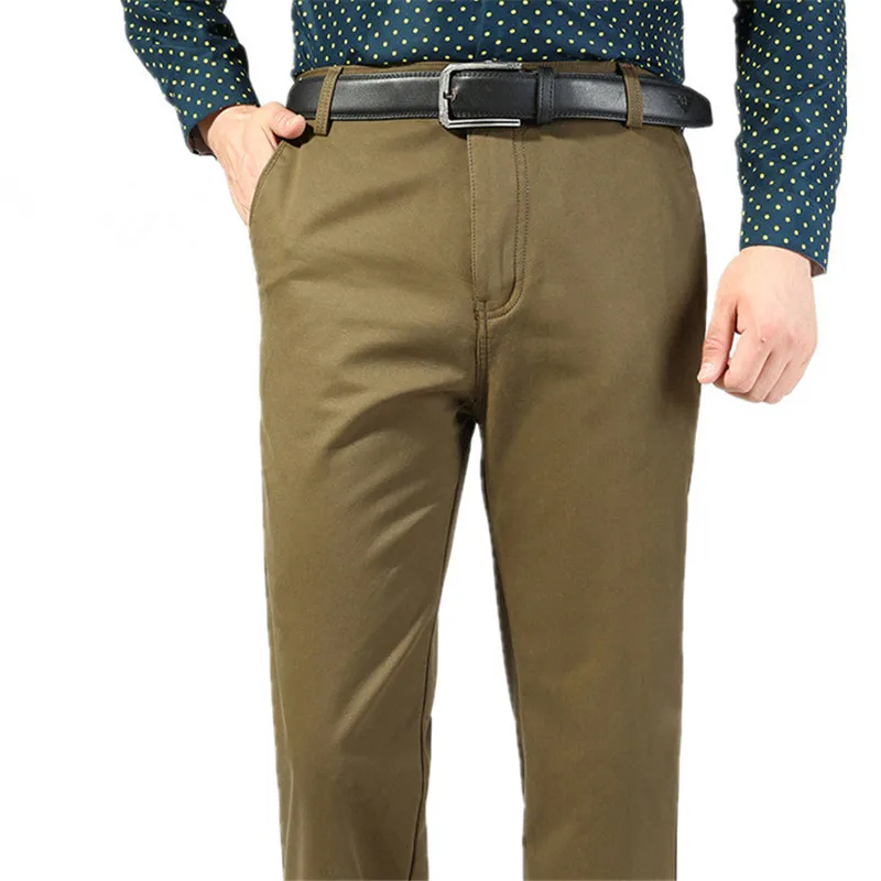 

Classic Autumn Winter Mens Straight Suit Pants Cotton Thick Formal Dress Pants Pantalon Costume Homme Middle Age Male Trousers